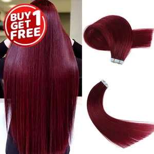 Wholesale Fashionable NEW 40pcs 100g # 99J Unisex-Adult Human Hair Extensions, 18-26 Inches, Real Tape-In Hair, Seamless & Natural Looking, Easy to Apply