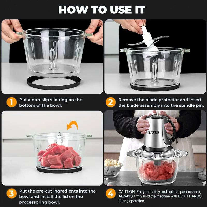 SPZTJK 2L Baby Food Processor & Meat Grinder - 2 Free Dishwasher-Safe Blades & Bowls, Pure Copper Motor for Homemade Puree/Nuts/Meat, BPA-Free & Quiet Design for Family Cooking