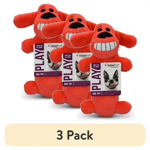 Multipet Smiling Loofa Plush Dog Toy with Squeaker, 6 inch 3-Pack