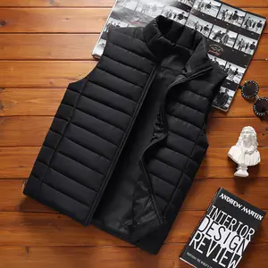 Men's Black Stand Collar Quilted Puffer Vest, Full Zip Closure Side Pockets Lightweight Sleeveless Warm Gilet For Autumn Winter Daily Casual Streetwear Outfits#SummerWins