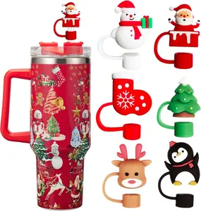 6 count Christmas Straw Cover Cap for  Cup,  Straw Topper for  30&40 Oz Tumbler with Handle, 10mm Drinking Straw Tip Covers for Christmas Gifts. (Color 2)