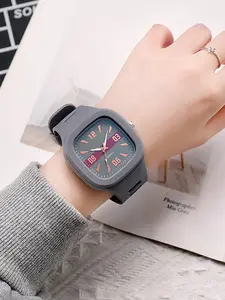 Women's Square Silicone Watch, Academy Style, Trendy Quartz Analog Watch, Large Dial, Unisex Fashion Accessory, Casual Trendy Wristwatch, Fashionable Analog Watch