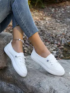 Women's Casual Patchwork Low-Top Sneakers, Soft Rubber Sole Breathable Design, Perfect for Daily Commute & Students, All Seasons