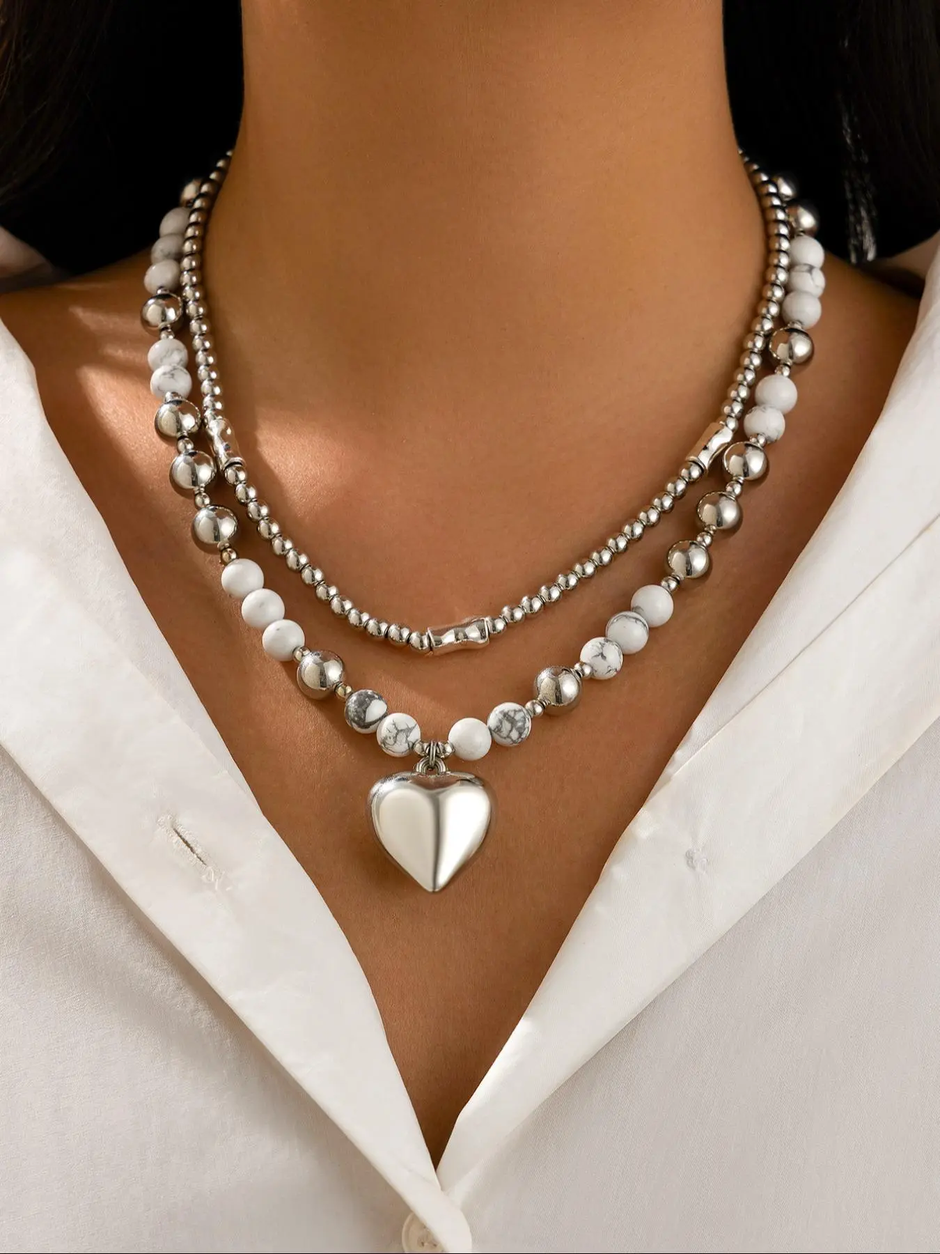 Mother's Day Gift Fashion Faux Pearl & Heart Decor Beaded Necklace, Casual Jewelry for Party, Daily Clothing Decor, Trendy All-match & Exquisite Jewelry for Birthday Gift, Heart Shaped Necklace, Fashion Accessory Necklace