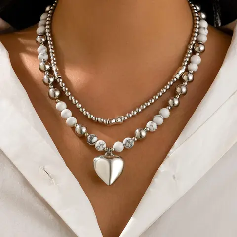 Mother's Day Gift Fashion Faux Pearl & Heart Decor Beaded Necklace, Casual style necklaces, Casual Jewelry for Party, Daily Clothing Decor, Trendy All-match & Exquisite Jewelry for Birthday Gift, Heart Shaped Necklace, Fashion Accessory Necklace