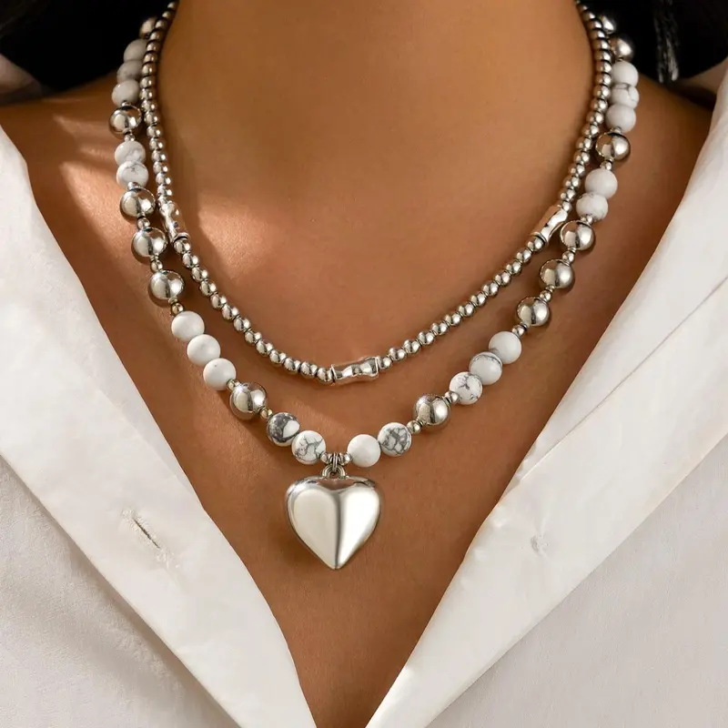 Mother's Day Gift Fashion Faux Pearl & Heart Decor Beaded Necklace, Casual style necklaces, Casual Jewelry for Party, Daily Clothing Decor, Trendy All-match & Exquisite Jewelry for Birthday Gift, Heart Shaped Necklace, Fashion Accessory Necklace