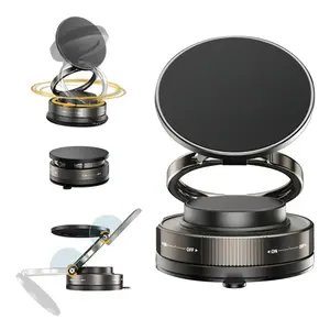 Magnetic Phone Holder for Car, 360° Adjustable Vacuum Suction Cup Mount, Foldable & Retractable Stand for Mirror/Gym/Shower, Portable MagSafe Compatible, Fits iPhone 12-17 Pro Max