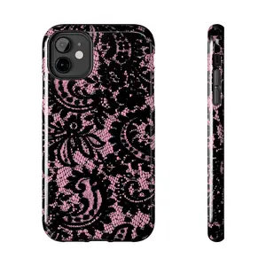 Pink Lace Pattern Tough Phone Case | Black Floral iPhone Cover