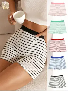 Women's Striped Print Underwear Set, 2/3/5/8 Pieces, Comfortable Breathable Fabric, Casual Style, All Seasons, Fitted Waistband