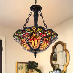 18-inch - European-style colored glass entrance hall pendant light - suitable for living room, dining room and bedroom