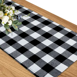 Buffalo Check Table Runner Cotton Black and White Plaid Classic Stylish Design Senneny