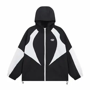 Oversized Color Block Embroidered Letter Windbreaker Shorts Set, Y2K Streetwear Hip Hop Tracksuit, Unisex Casual Sportswear for Men Women Spring Summer Festival OOTD
