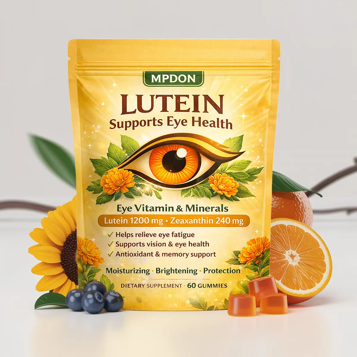 Organic Lutein & Zeaxanthin Chewable Jelly Antioxidant Gummies - Adult Eye Care Dietary Supplement Routine with Astaxanthin, Vitamin C, A, E, Blue Light Defense, Vision Boost, 60 Pieces Prop 65 Safe Berry Flavor Nutrition Support