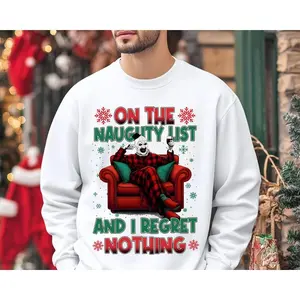 On The Naughty List And We Regret Nothing Terrifier Sweat, Best Selling Christmas Crewneck, Xmas Gift For Men And Women