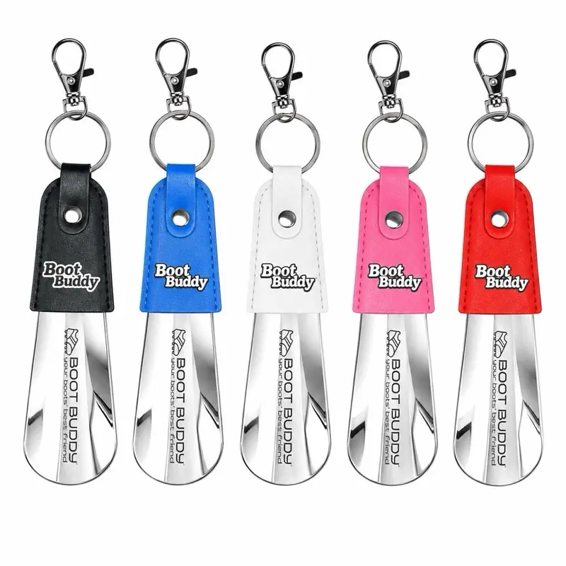 Boot Buddy - “your boots’ best friend” Mini Shoe Horn Keychain, Leather Handle, Stainless Steel Shoehorn, Portable, Travel, Pocketsize