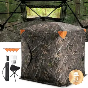 VEVOR Hunting Blind, TikTokShopBlackFriday, 270° See Through Ground Blind, 2-3 Person Pop Up Deer Blind for Hunting with Carrying Bag, Portable Resilient Hunting Tent, One-Way See-Through Mesh for Turkey and Deer Hunting