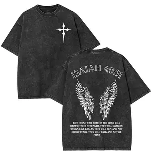 ISAIAH Christian Jesus Bible Verse Washed T-shirts Men's Women Fashion Vintage Oversized oversized gym t shirts Fabric Menswear