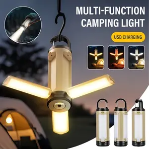 USB Rechargeable Tent Light, Portable Foldable Camping Lantern with Hook, ideal for outdoor hanging use & emergency lighting. Built-in power display, high-brightness handheld floodlight, perfect for hiking trips.