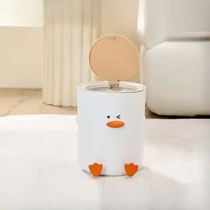 Large Capacity Pressure Top Garbage Can with Lid, Cute Duck Design, Silent Lid, Modern Oval Plastic Bin, Kitchen Trash Cans for Home Office Kitchen Bathroom
