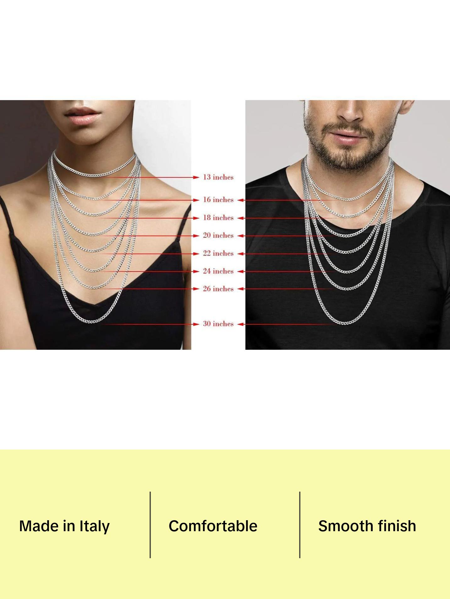 Miabella Italian Solid 925 Sterling Silver 3.5mm Diamond Cut Cuban Link Curb Chain Necklace for Women Men, Made in Italy Length 24 Inch