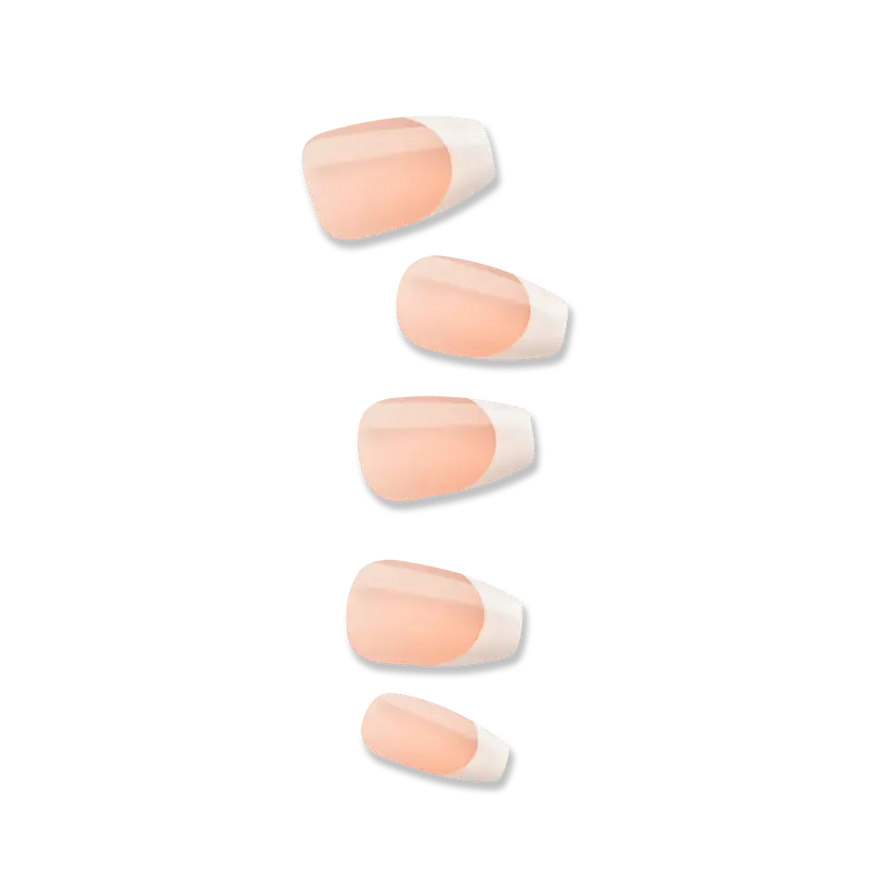 Impress French No Glue Fake Press On Nails - Ideal | French Tips, White & Neutral, Medium, Coffin, Manicure