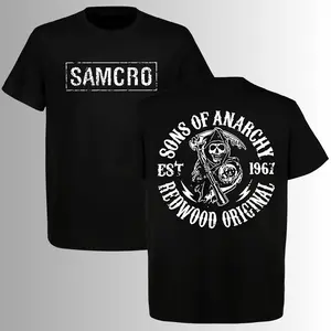 Sons of Anarchy Redwood Original Grim Reaper T-Shirt, 2 Sides, SAMCRO Est 1967 Motorcycle Club Graphic Tee