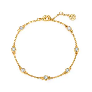 MINDDHA 14K Gold/White Gold Plated Cubic Zirconia Simulated Diamond Station Infinity Chain Bracelets for Women | Adjustable Chain Bracelet | 6-8 Inch
