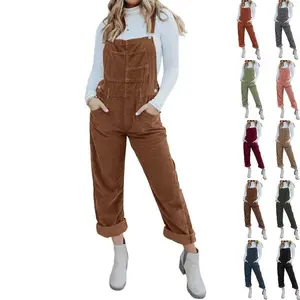 Yousify Womens Corduroy Overalls Adjustable Straps Baggy Bib Corduroy Jumpsuit Casual Corduroy with Pockets Womenswear Khaki