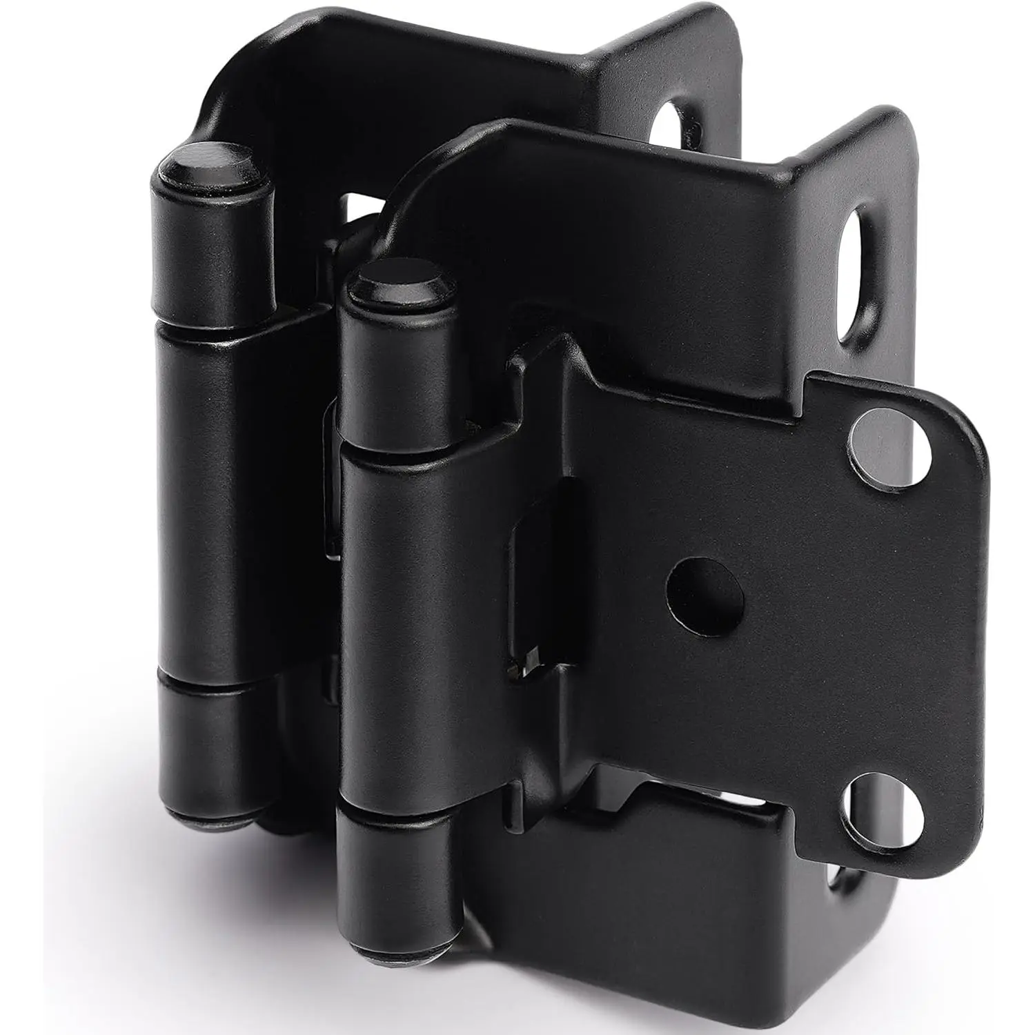 50 Pack 1/2" Overlay Black Cabinet Hinges for Cabint Doors (25 Pairs) - Self-Closing Partial Wrap Semi-Concealed  Frame Hinge for Cupboard & Kitchen Doors w/Screws & Quiet Bumpers