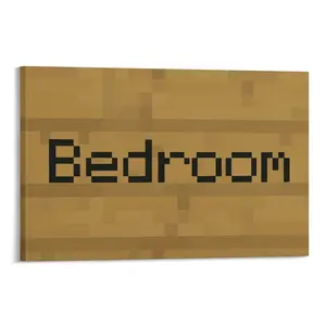 Retro wood grain "bedroom" poster - pixel-style canvas wall art, suitable for dormitories, bars, cafes, and farmhouses.