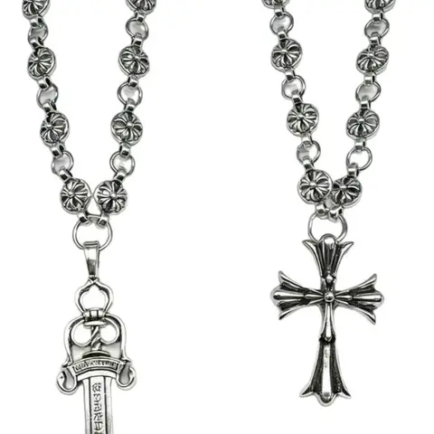 2-Piece Set Retro Unisex Gothic Layered Cross Necklace, Punk Sword Pendant, Ideal Gift for Men and Women, All-Season Accessory, Grunge Cross Necklace, Alloy Necklace, Cross Chain Design