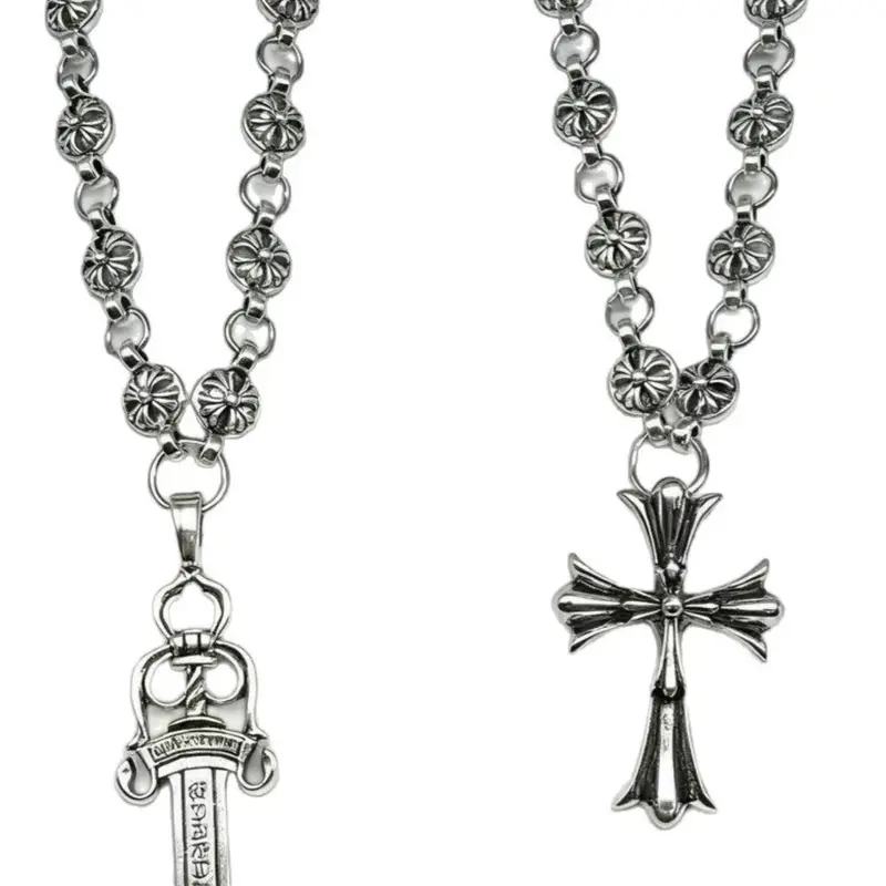 2-Piece Set Retro Unisex Gothic Layered Cross Necklace, Punk Sword Pendant, Ideal Gift for Men and Women, All-Season Accessory, Grunge Cross Necklace, Alloy Necklace, Cross Chain Design