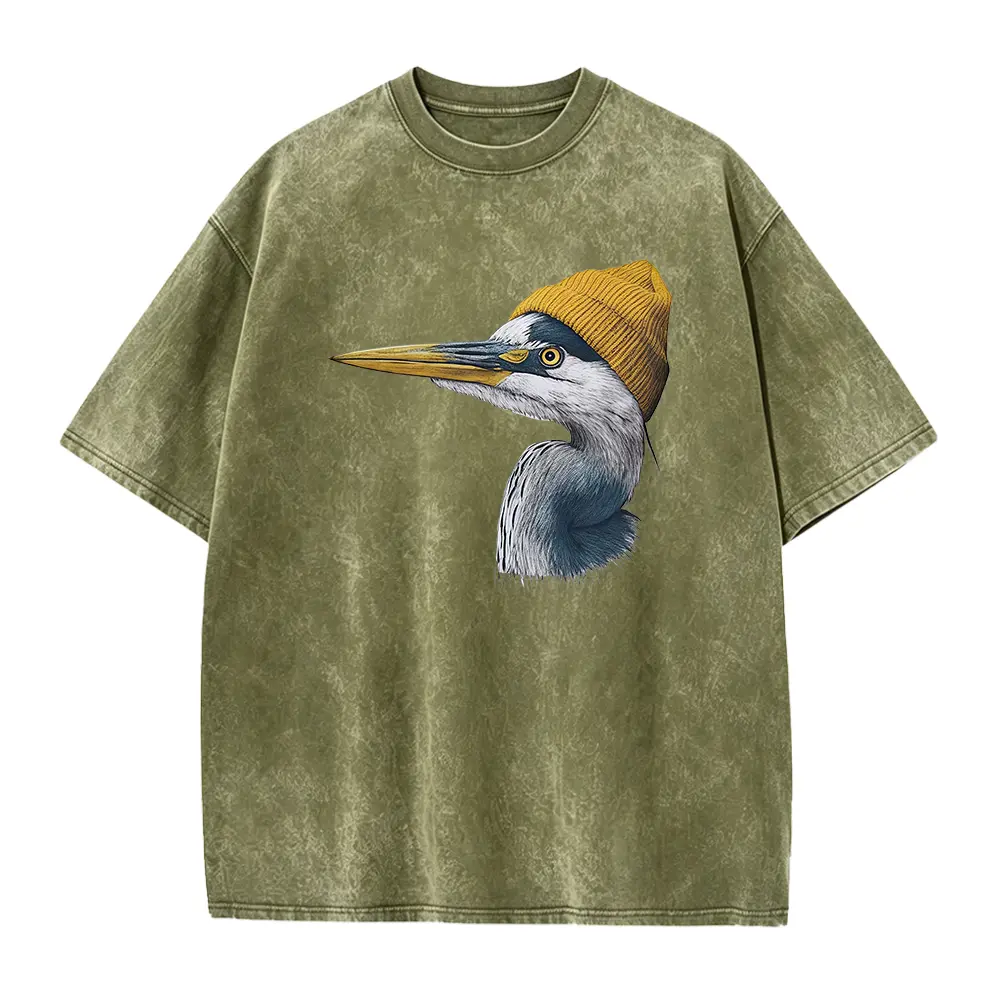 Casual Graphic T-Shirt, Unisex Retro Great Blue Heron 100% Cotton Top for Birdwatching, Smooth & Seamless, Graphics, Plain, Digital Print, Fitted, Short Sleeve