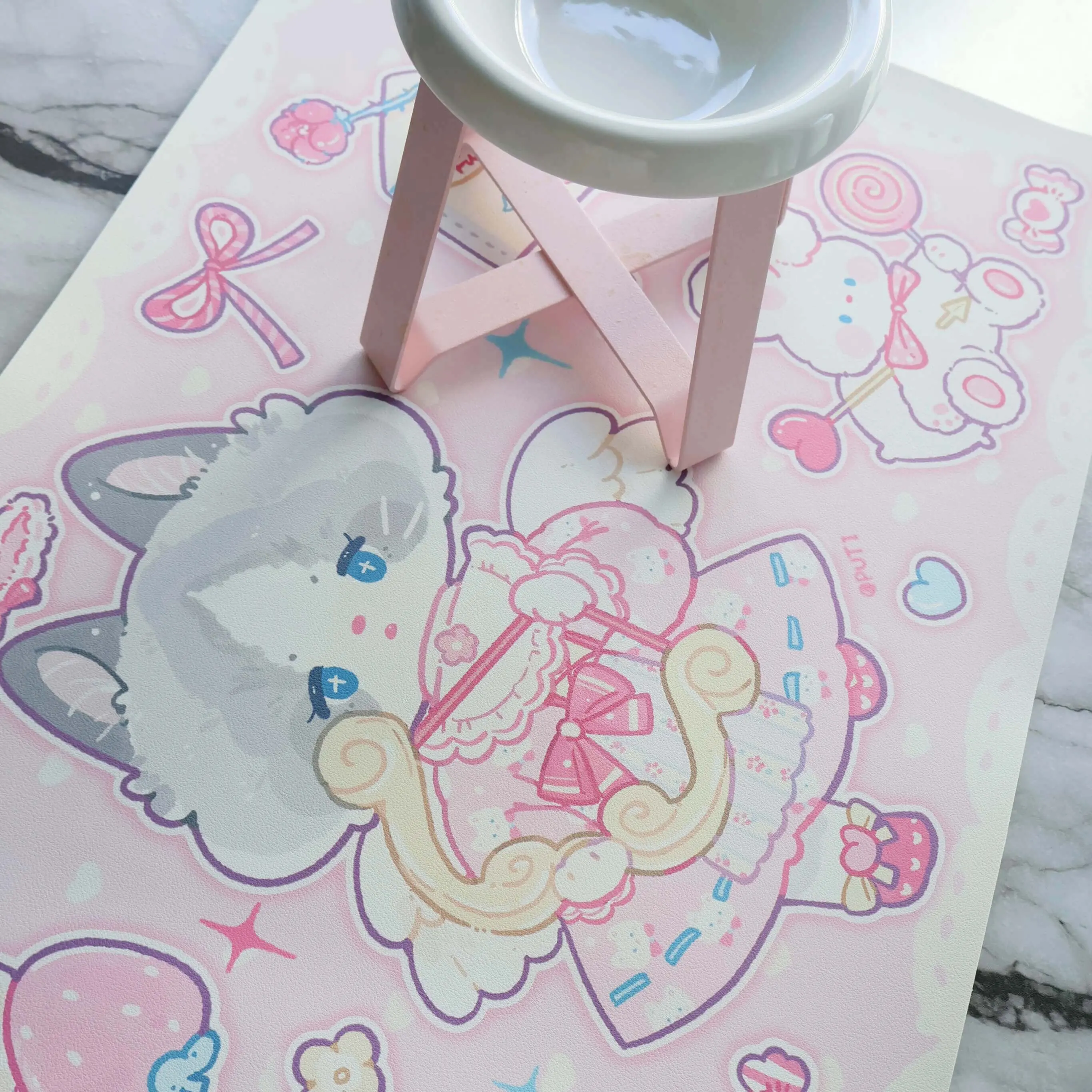 FurrE Cupid Mat +Pet Food mat/ Placemat (For Dogs & Cats) Valentine Themed+ Keeps Floor Clean