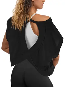 Women's Backless Sporty Yoga Top, Hollow Out Short Sleeve Fitness Shirt, Tight-Fitting Summer Gym Running Tee, Fashionable Comfortable Ladies Activewear, Athletic Yoga Shirts, Athletic Yoga Tops