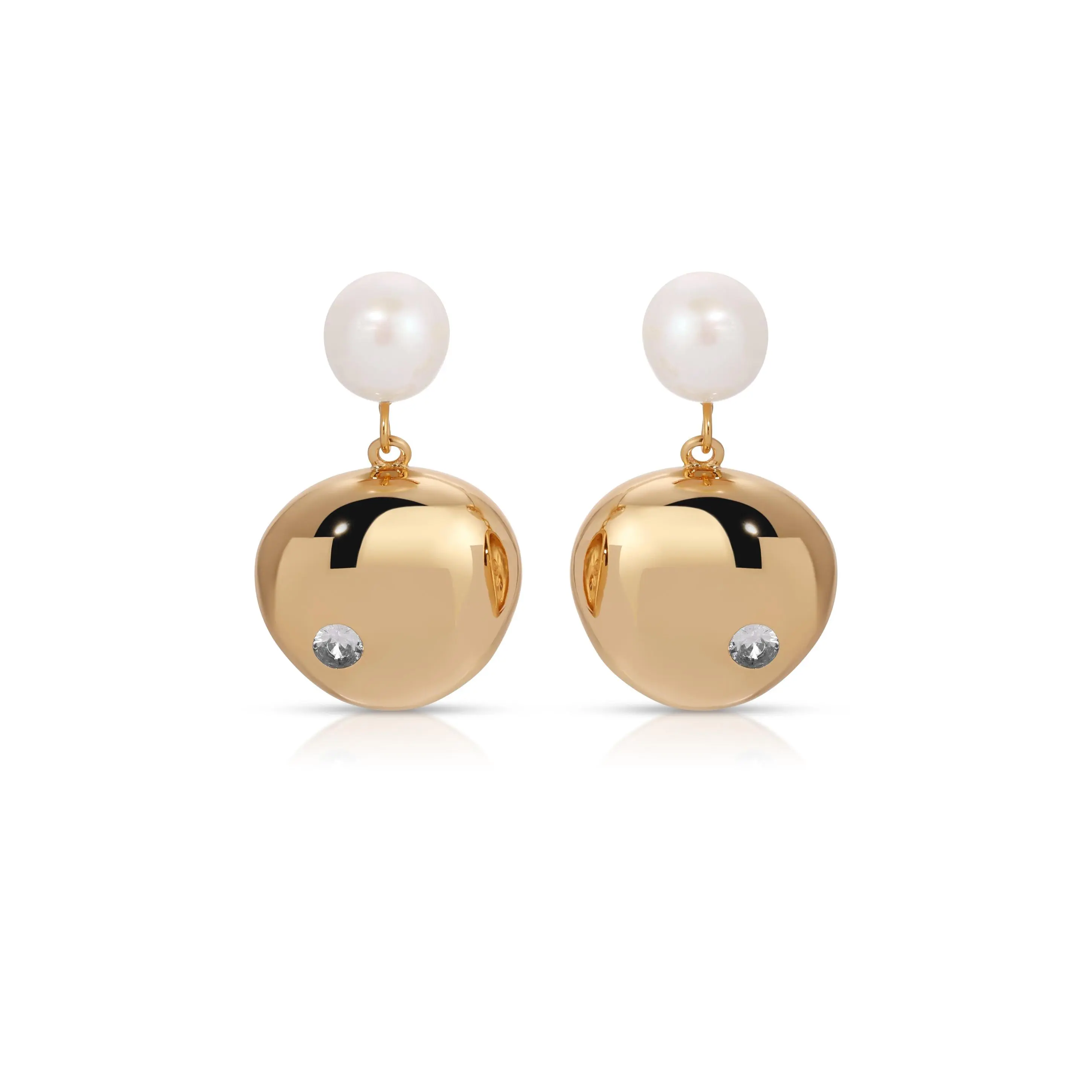 Large Pebble and Pearl Dangle Earrings – 18K Gold Plated Statement Earrings for Women | Freshwater Pearl Drop Jewelry