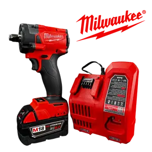 Milwaukee 1/2 in Compact Impact Wrench Kit - Tri-LED Lighting, Ergonomic Rubberized Handle - Automotive Maintenance, General Mechanics Fastening Torque Wrench high tool