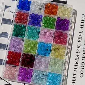 430 Piece Crackle Glass Beads Kit for Jewelry Making, 8mm Round Beads, Multiple Colors, Smooth Finish, DIY Crafts, Bracelets, Necklaces, Earrings