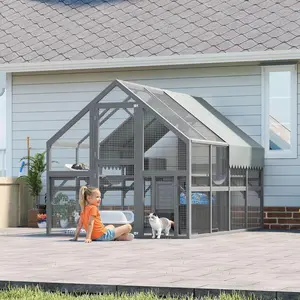 Cat, Large Outdoor Cat Enclosure for Multiple Cats with 7Platforms, 2 Resting Box and 2 Bridges, Wooden Feral Cats Shelter with Waterproof and UV Proof Canopy, 110.24x 74.02 x 74.02 inch