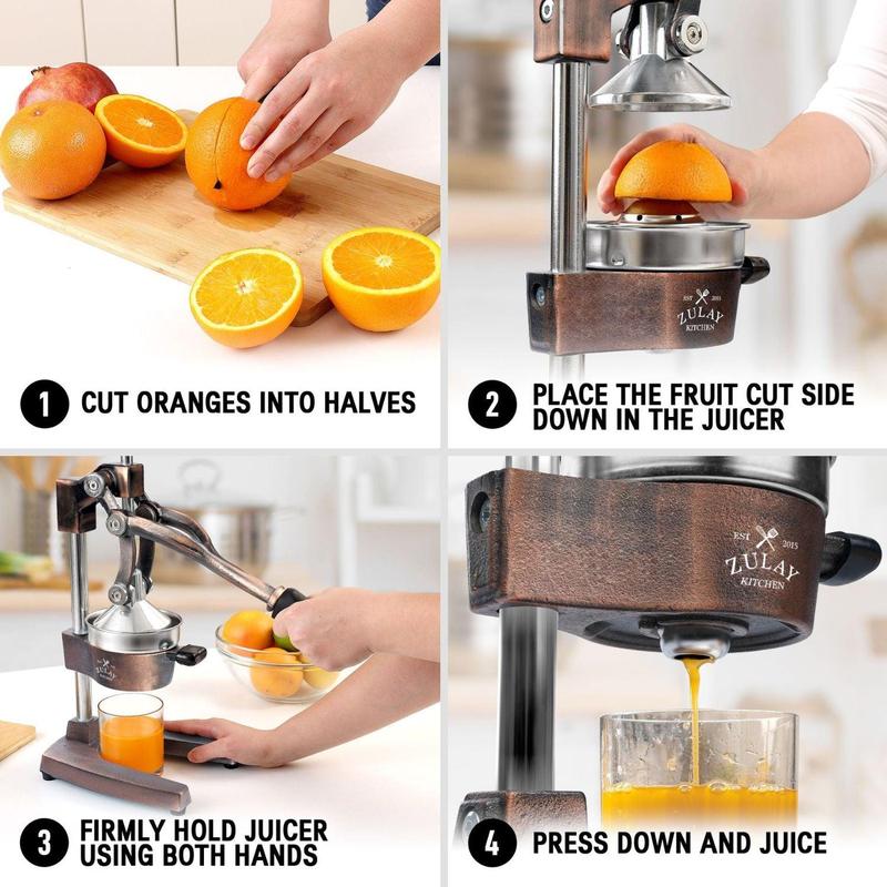Zulay Kitchen Premium Manual Citrus Juicer - Heavy-Duty Cast Iron Citrus Squeezer with 5-Inch Bowl, Stainless Steel Filter Cone, Comfortable Grip