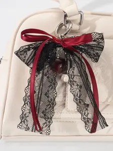 Simple and exquisite lace bow cherry pendant, niche design retro sweet exquisite versatile, personality three-dimensional fashion metal buckle portable, suitable for daily  bags, versatile gift items, Bag Charms.
