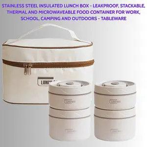 Stainless Steel Insulated Lunch Box - Leakproof, Stackable, Thermal & Microwaveable Food Container for Work, School, Camping & Outdoors Tableware