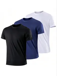 3-Piece Set Mixed Colors Quick-Dry Short Sleeve T-Shirts, Loose Fit Gym Tank Tops, Basketball & Football Training Tees, Running Shirts, Quick Dry Activewear, Athletic Shirts