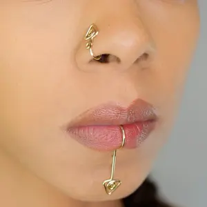 SAGITTARIUS Handmade Gold Wire Lip & Nose Cuff Set - 2 Piece Faux Piercing Jewelry Afro Futuristic Statement Body Jewelry