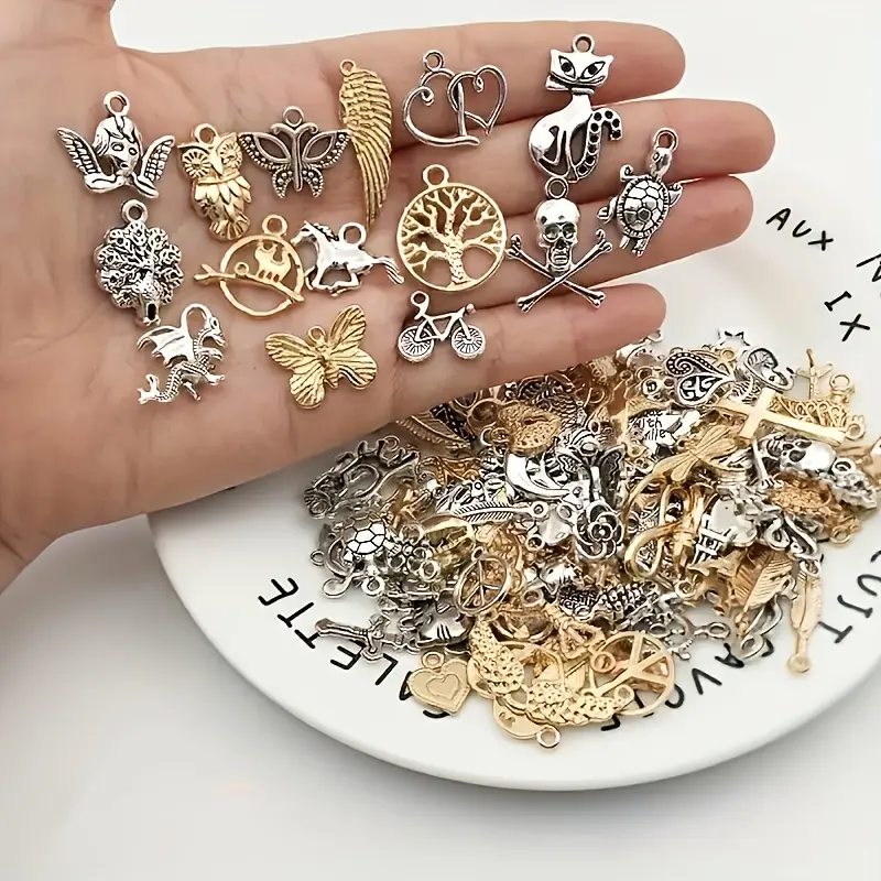 30/60Pcs Mixed Alloy Charms, Antique Silver & Gold Tibetan Style Pendants, DIY Jewelry Making Supplies for Bracelet, Necklace, Earring, Bag and Clothing Accessories