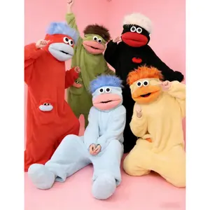 Funny Big Mouth Monster Onesie Pajamas with Large Comb – Oversized Plush Fleece Hooded One Piece for Sleep & Party  (No Shoes Included)