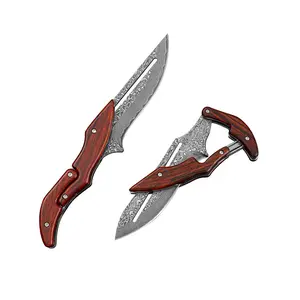 Damascus steel multifunctional folding knife | mechanical magic knife | creative horseshoe design | wooden handle | kitchen peeling tool and unique gift