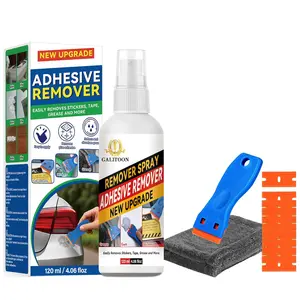 Adhesive Remover Sticker Remover Spray with Plastic Scraper and Cleaning Cloth, Surface-Friendly Formula for Removing Sticker Residue, Tape Marks and Adhesive Build-Up from Cars, Glass and Floors
