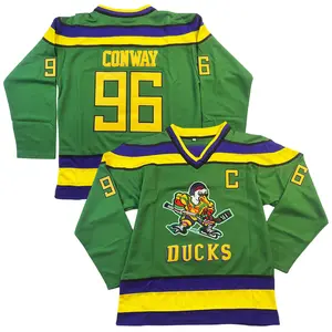 Men's Hockey Jersey Mighty Ducks #96 GRISWOLD Sewing embroidery loose V-neck sweatshirt movie jersey green big size Outdoor sportswear Classic retro Streetwear sports fan gear Long sleeved pullover shirt Halloween Christmas gift