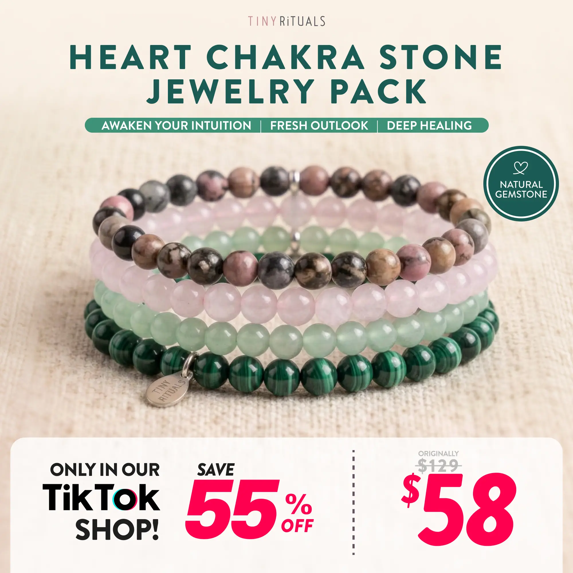 TINY RiTUALS Heart Chakra Semiprecious Stone Jewelry Pack